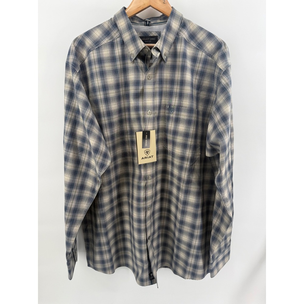 Ariat Pro Series Mens XL Blue Plaid Long Sleeve Button Down Shirt NWT